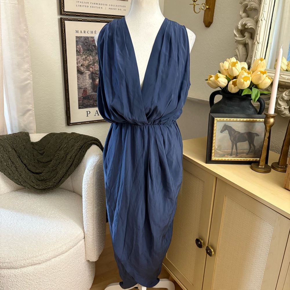AMANDA UPRICHARD Blue Tulip Silk Midi Dress Size Small